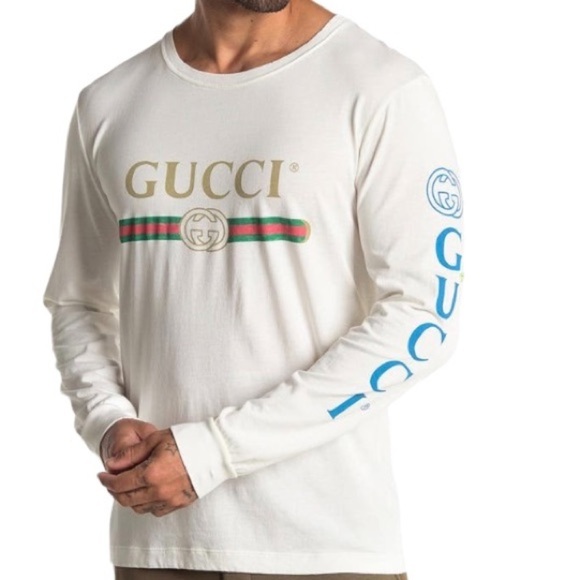 GUCCI Embroidered Dragon Logo Print Long Sleeve T-Shirt - Picture 1 of 13